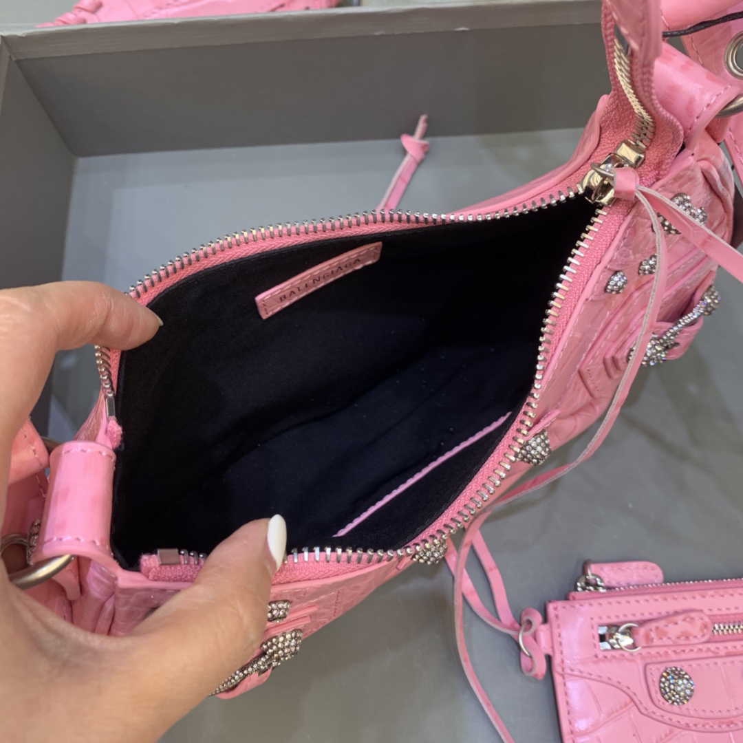 Balenciaga Le Cagole XS Shoulder Bag Crocodile Embossed Pink 